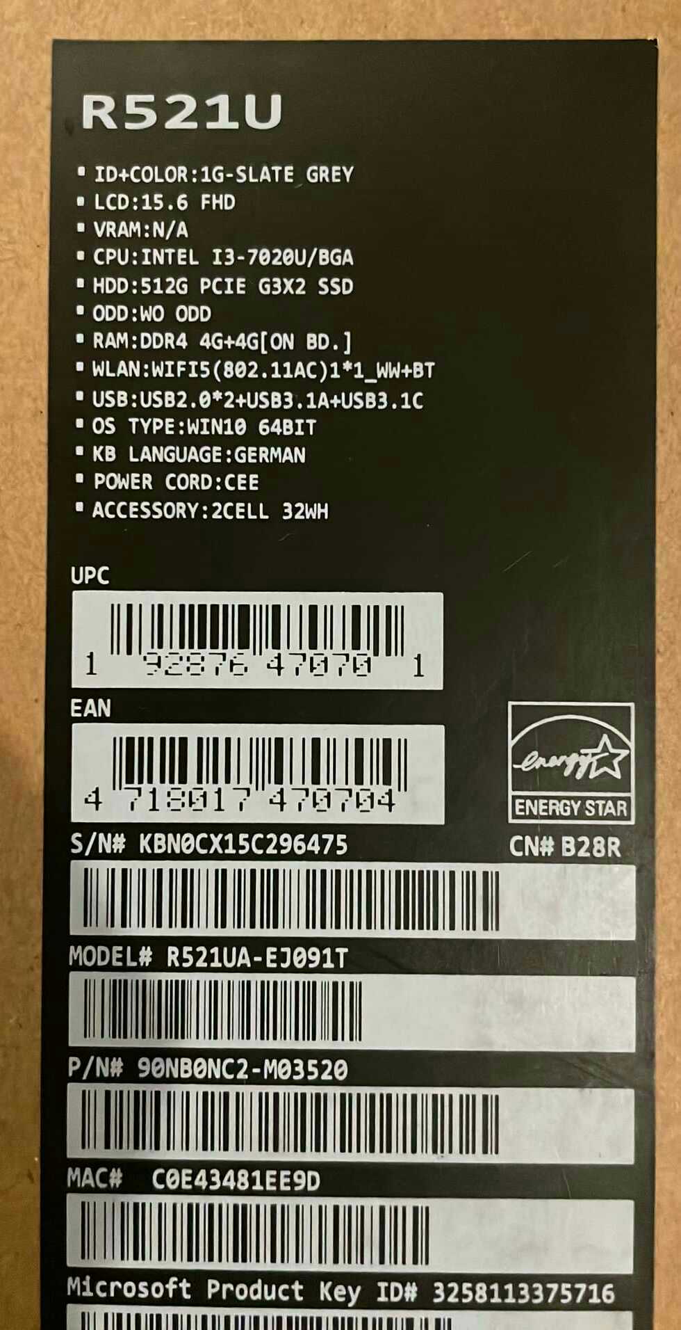 Asus R521U neuf en carton. Corei3 SSD 512Go Ram 8Go