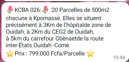 Parcelle de 500m2 situé à kpomassè précisement à 3