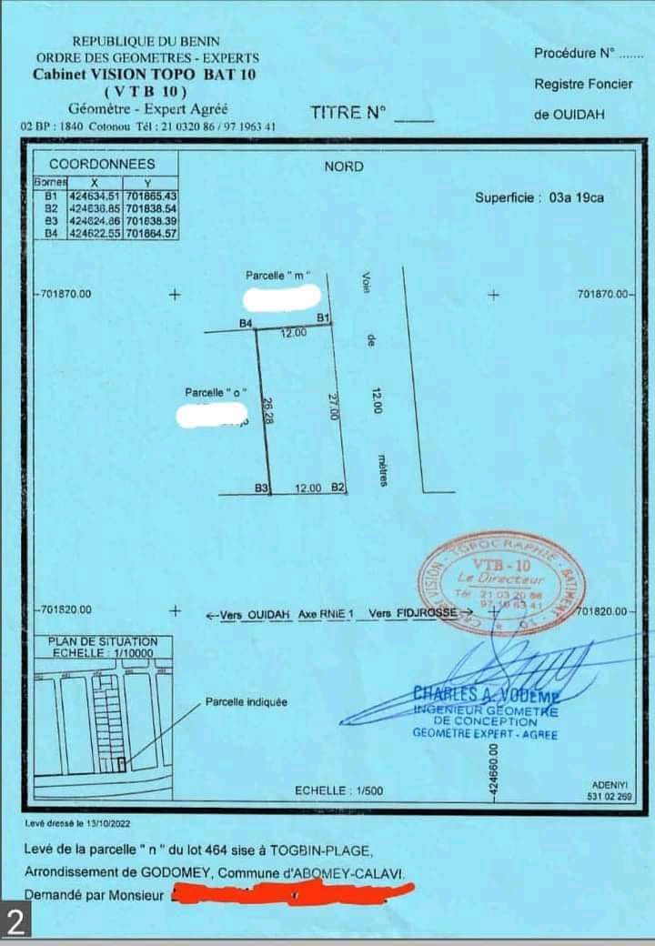 PARCELLE À FIDJROSSÈ TOGBIN